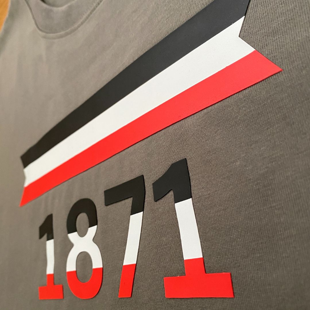 T-Shirt grau 1871 mit 3D- Silikonaufdruck Flagge Deutsches Reich