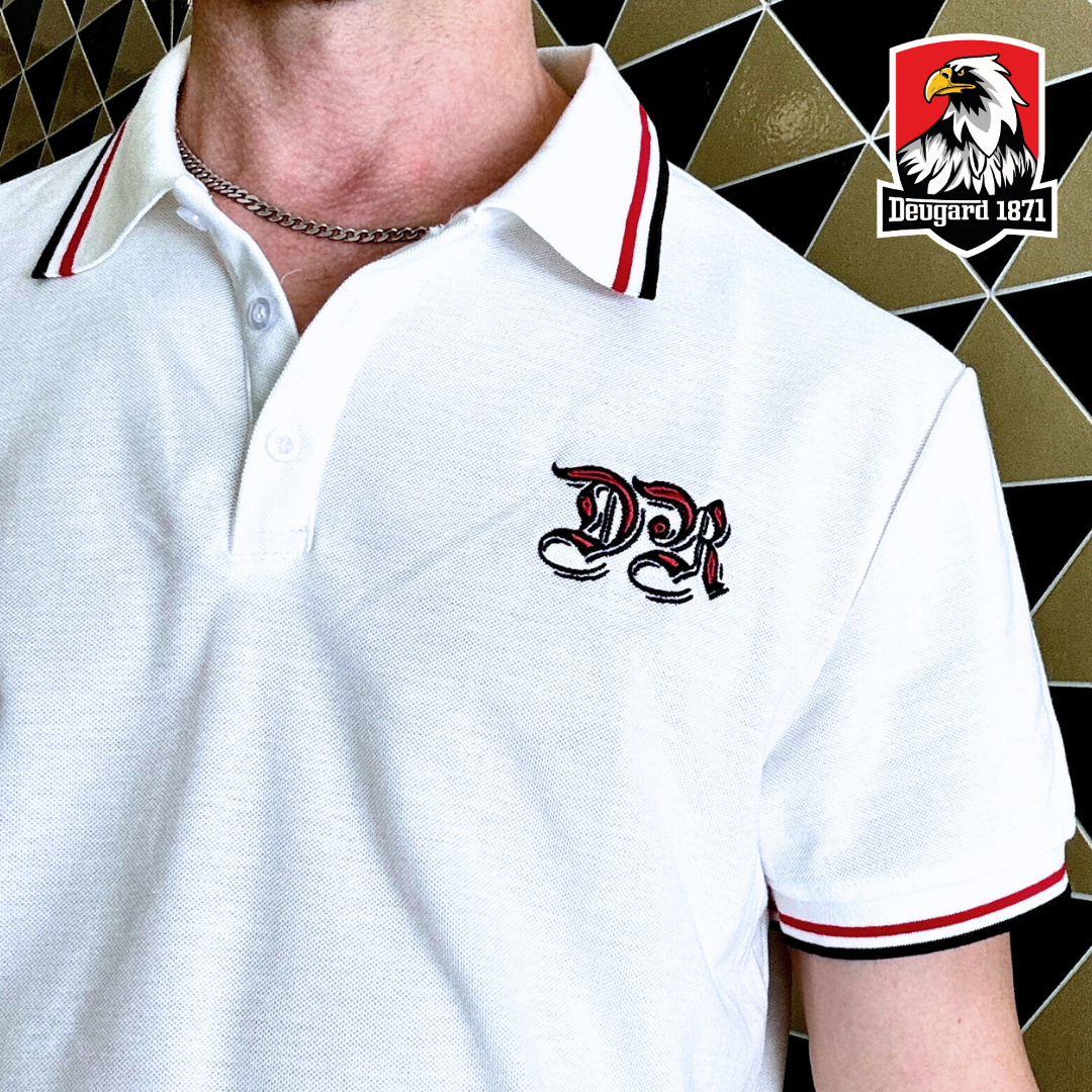 Weißes Polo Shirt Deutsches Reich mit DR Stickerei, Deutsches Kaiserreich