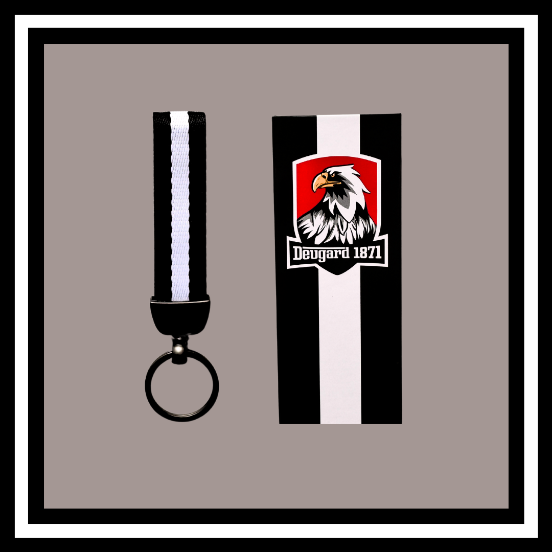 Schlüsselanhänger Preußen mit gewebtem Band in schwarz-weiß-schwarz