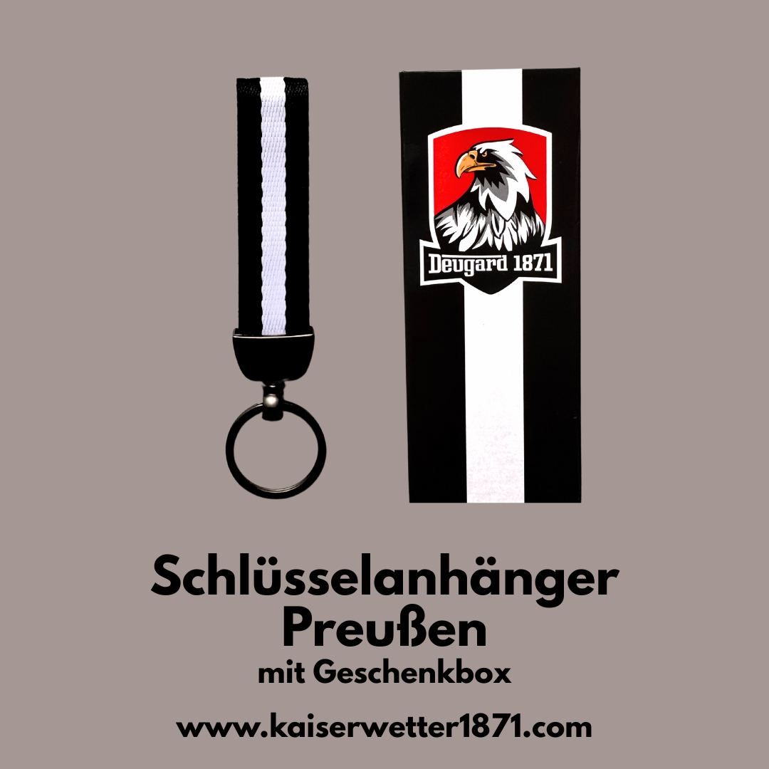 Schlüsselanhänger Preußen mit gewebtem Band in schwarz-weiß-schwarz