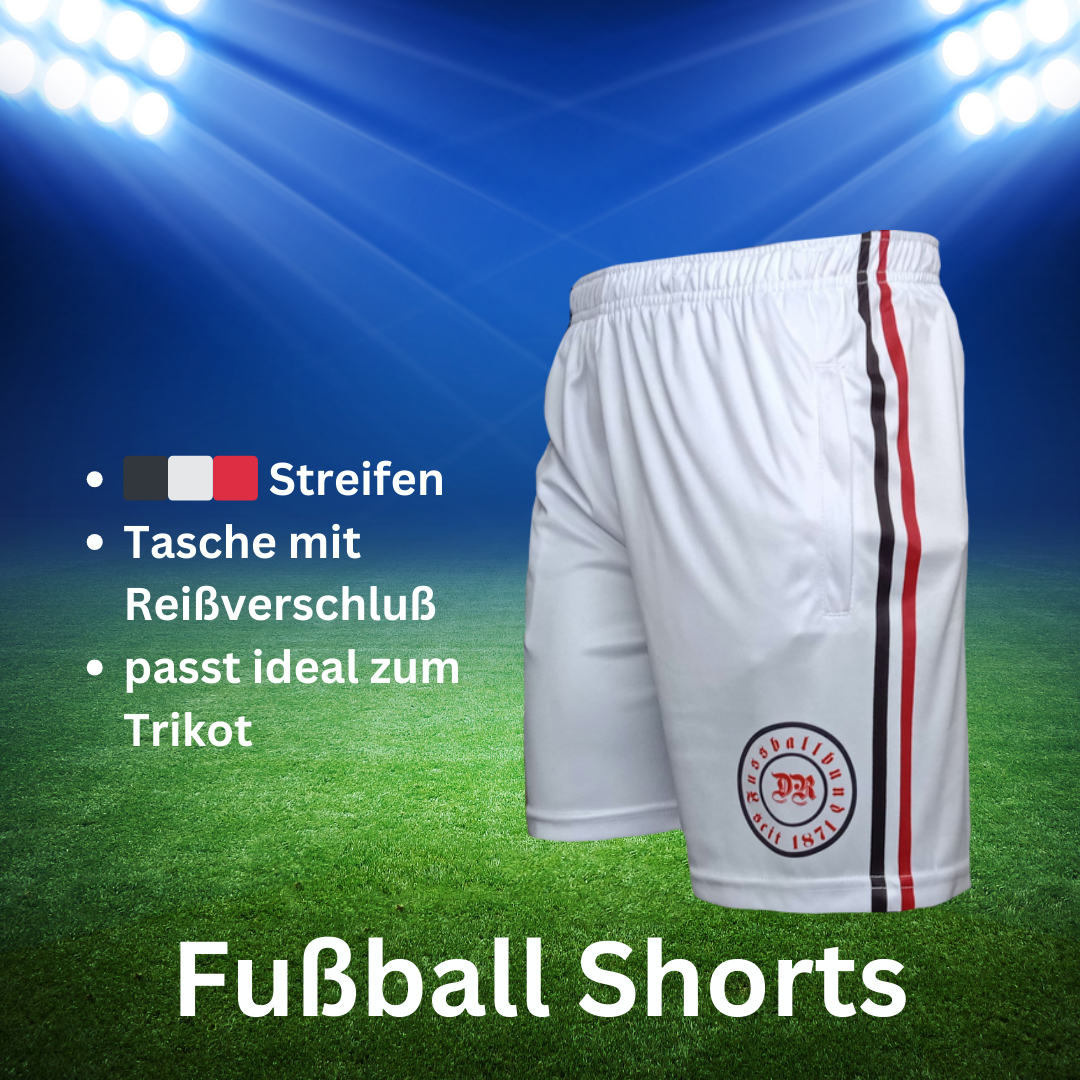 Fußball Shorts Deutsches Reich, schwarz-weiß-rot, mit Seitentaschen und Reißverschlüssen