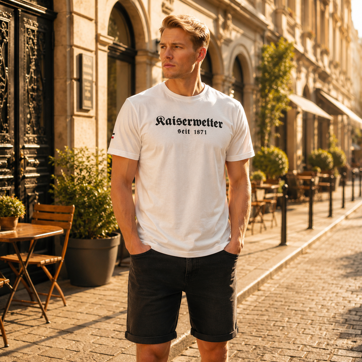 T-Shirt weiß, schwarzer Aufdruck Kaiserwetter 1871