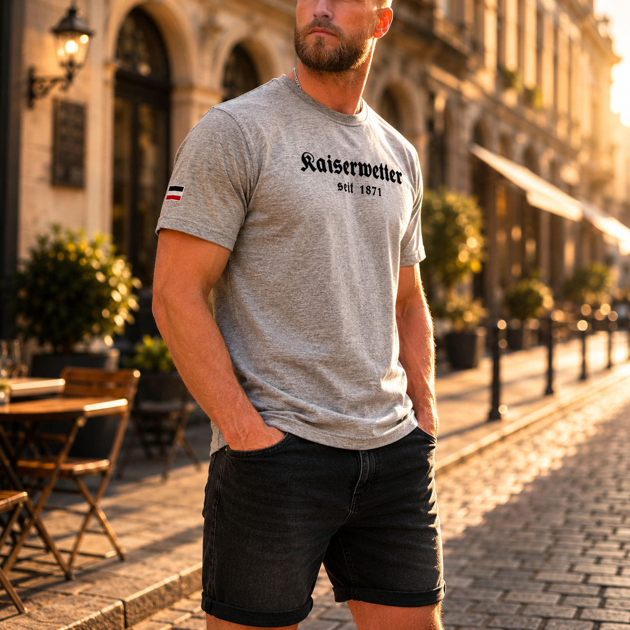 T-Shirt grau, schwarzer Aufdruck Kaiserwetter 1871