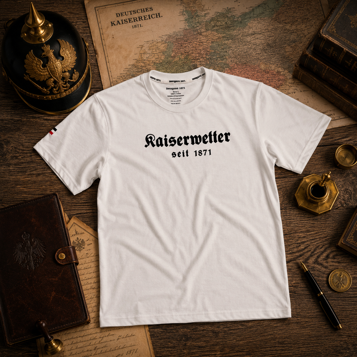 T-Shirt weiß, schwarzer Aufdruck Kaiserwetter 1871