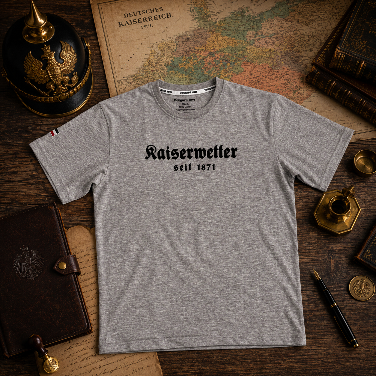 T-Shirt grau, schwarzer Aufdruck Kaiserwetter 1871