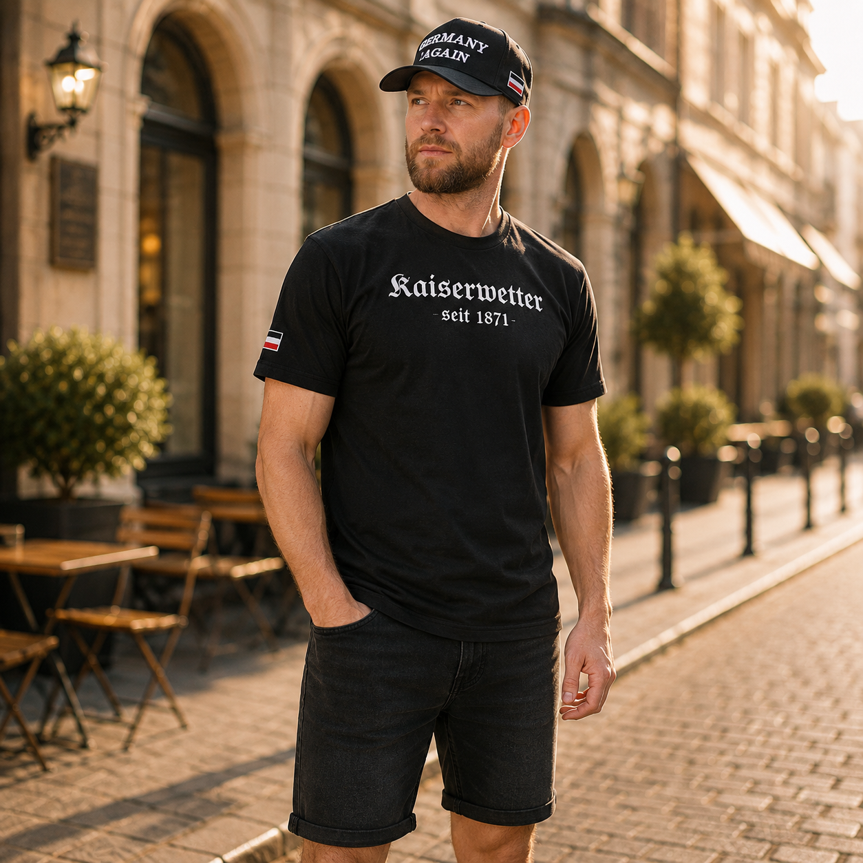 T-Shirt schwarz, weißer Aufdruck Kaiserwetter 1871