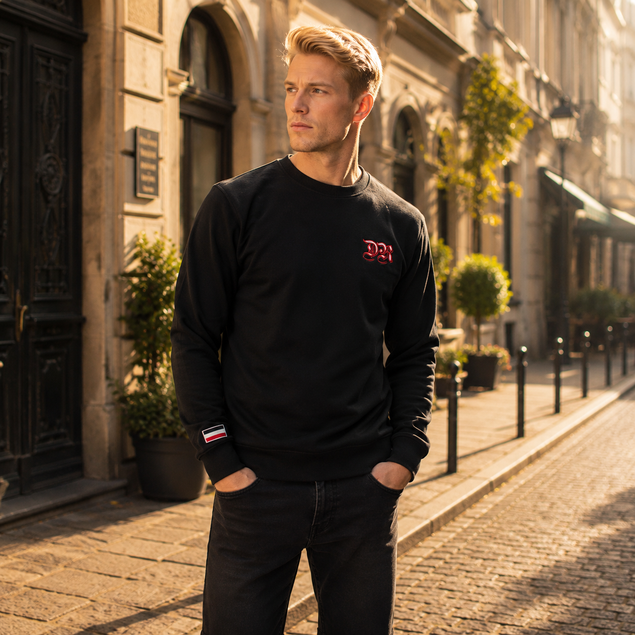 Schwarzes Sweatshirt DR Stickerei, Deutsches Reich