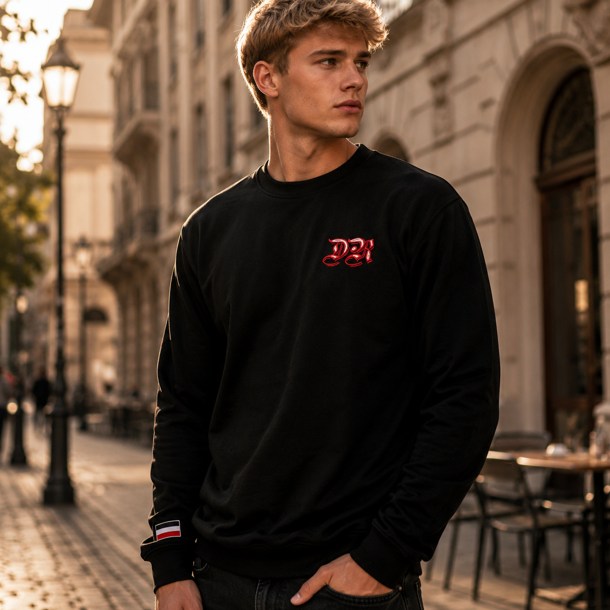Schwarzes Sweatshirt DR Stickerei, Deutsches Reich