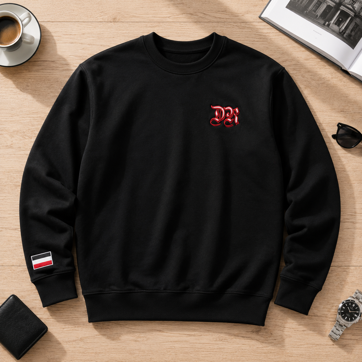 Schwarzes Sweatshirt DR Stickerei, Deutsches Reich