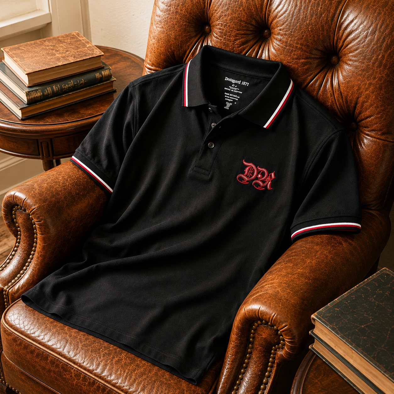 Schwarzes Polo Shirt Deutsches Reich mit DR Stickerei, Deutsches Kaiserreich