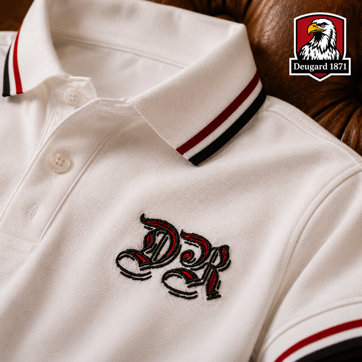 Weißes Polo Shirt Deutsches Reich mit DR Stickerei, Deutsches Kaiserreich