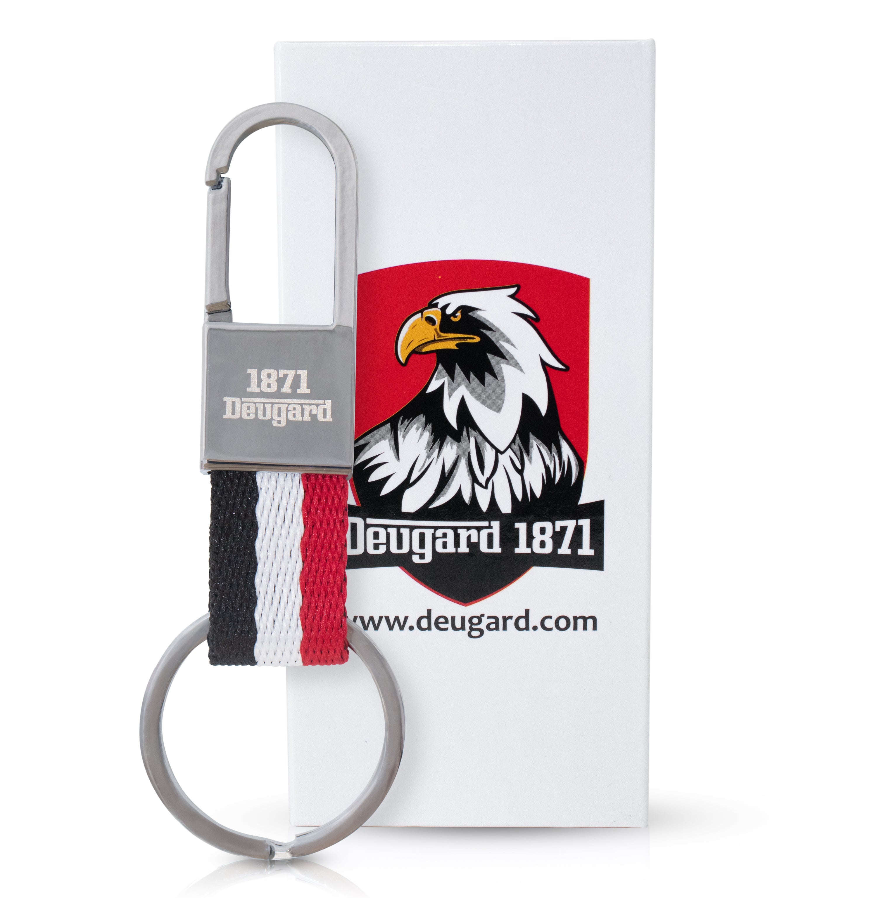 Exklusiver Karabiner mit Schlüsselring und schwarz-weiß-rotem Band, Deutschland