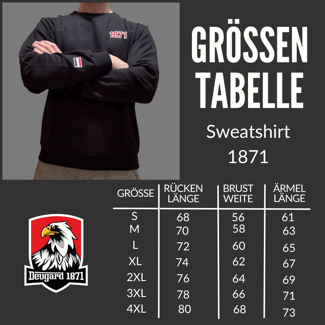 Schwarzes Sweatshirt 1871 mit Stickerei und Deutschlandflagge