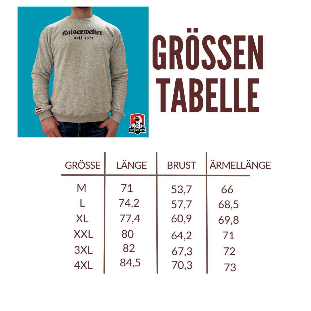 Graues Sweatshirt mit schwarzem Aufdruck Kaiserwetter 1871, Deutsches Kaiserreich