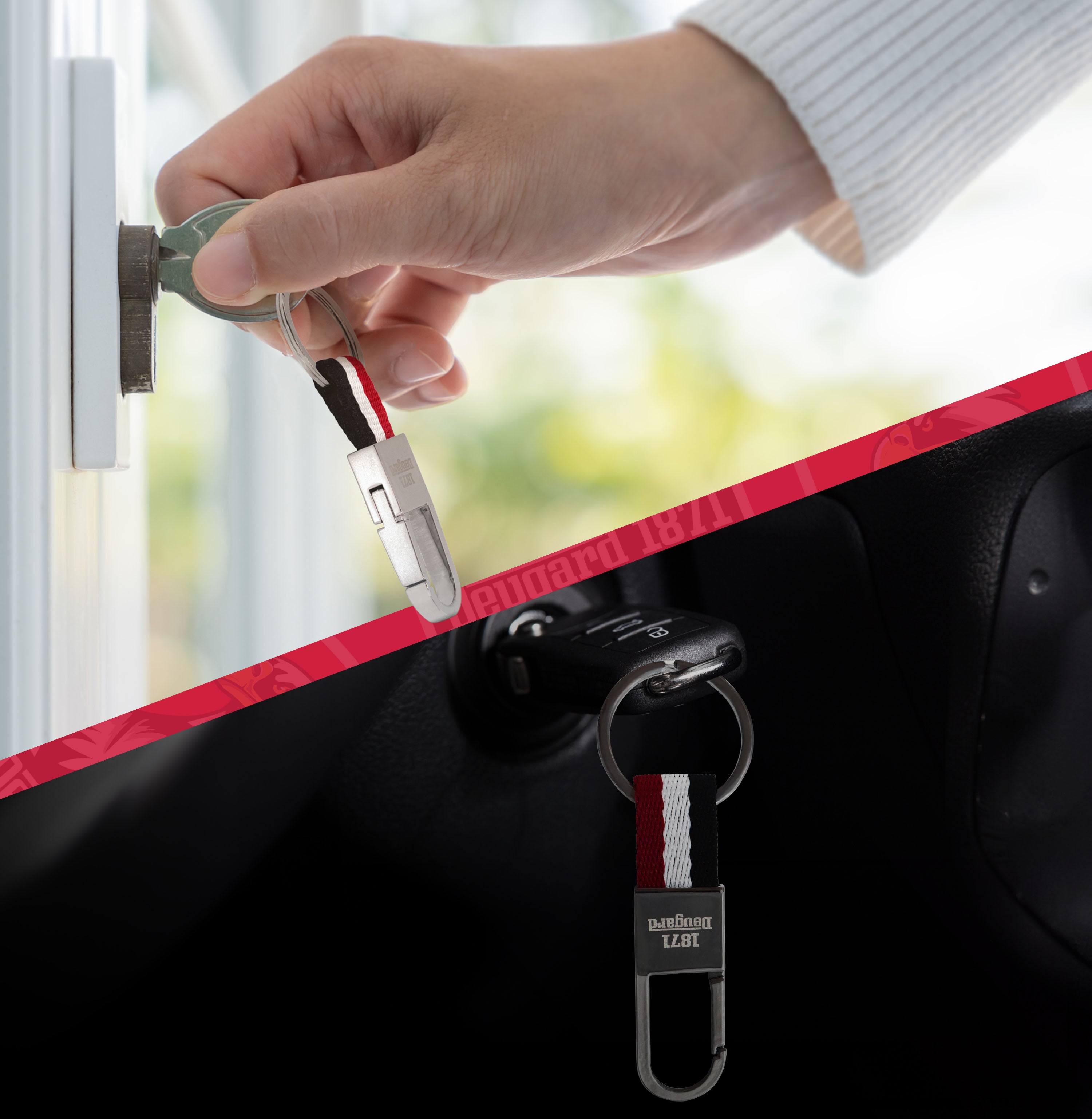 Exklusiver Karabiner mit Schlüsselring und schwarz-weiß-rotem Band, Deutschland