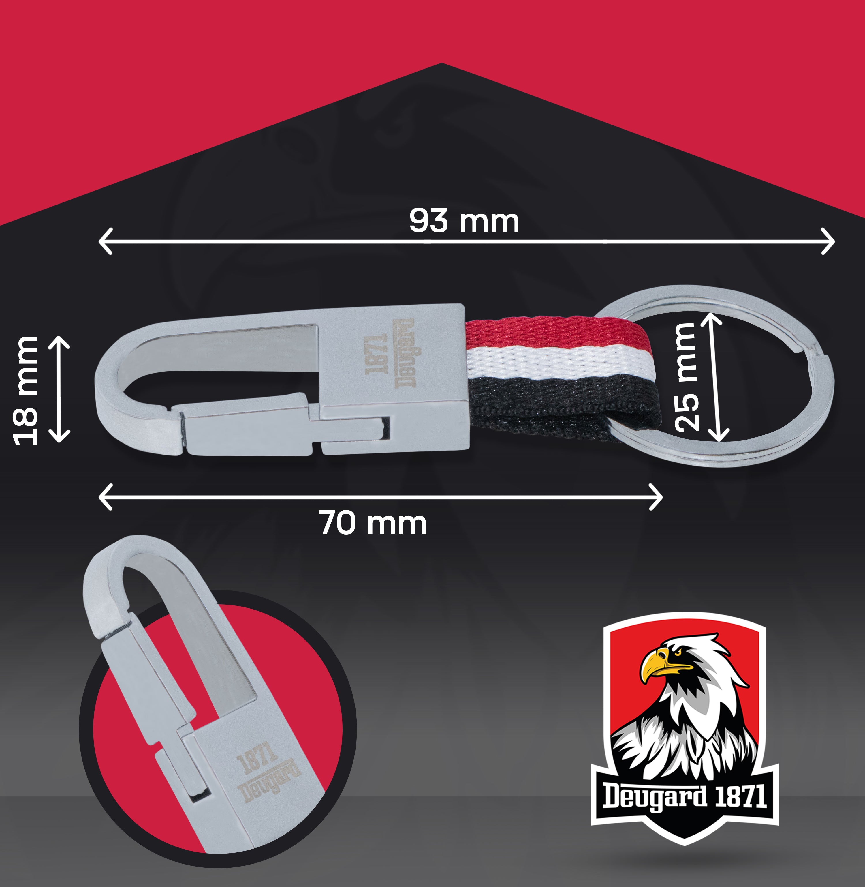 Exklusiver Karabiner mit Schlüsselring und schwarz-weiß-rotem Band, Deutschland