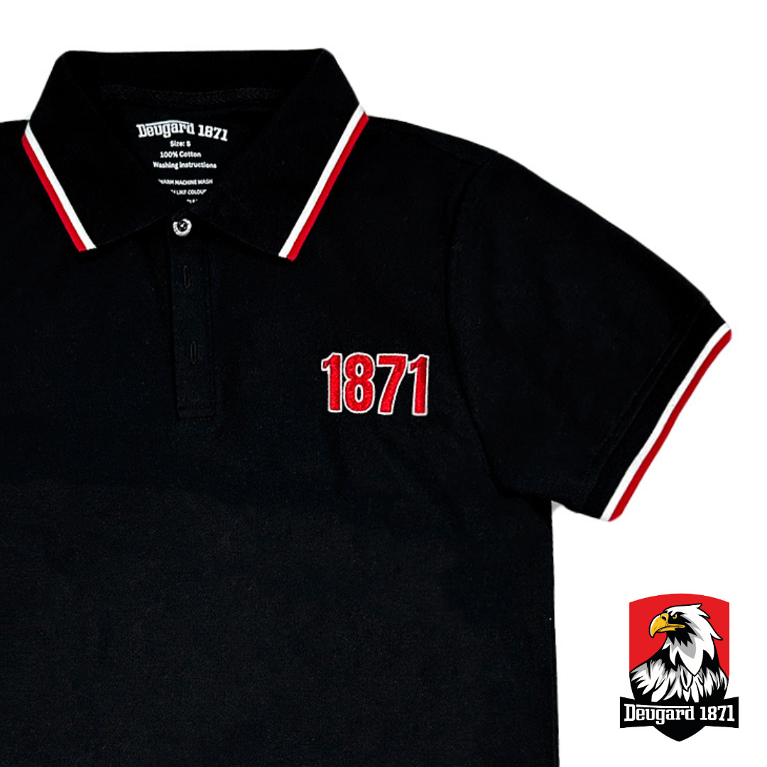 Schwarzes Polo Shirt mit 1871 Stickerei, Deutsches Reich