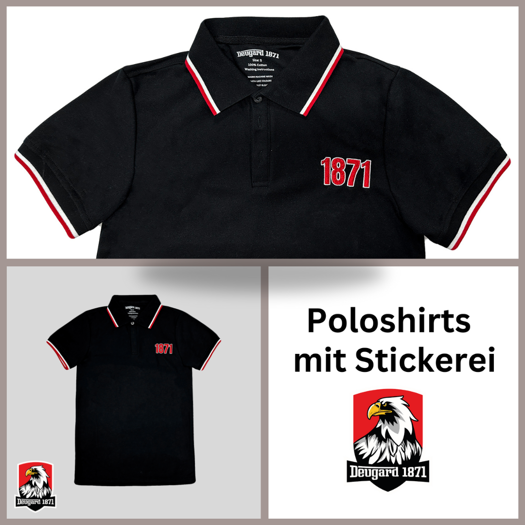 Schwarzes Polo Shirt mit 1871 Stickerei, Deutsches Reich
