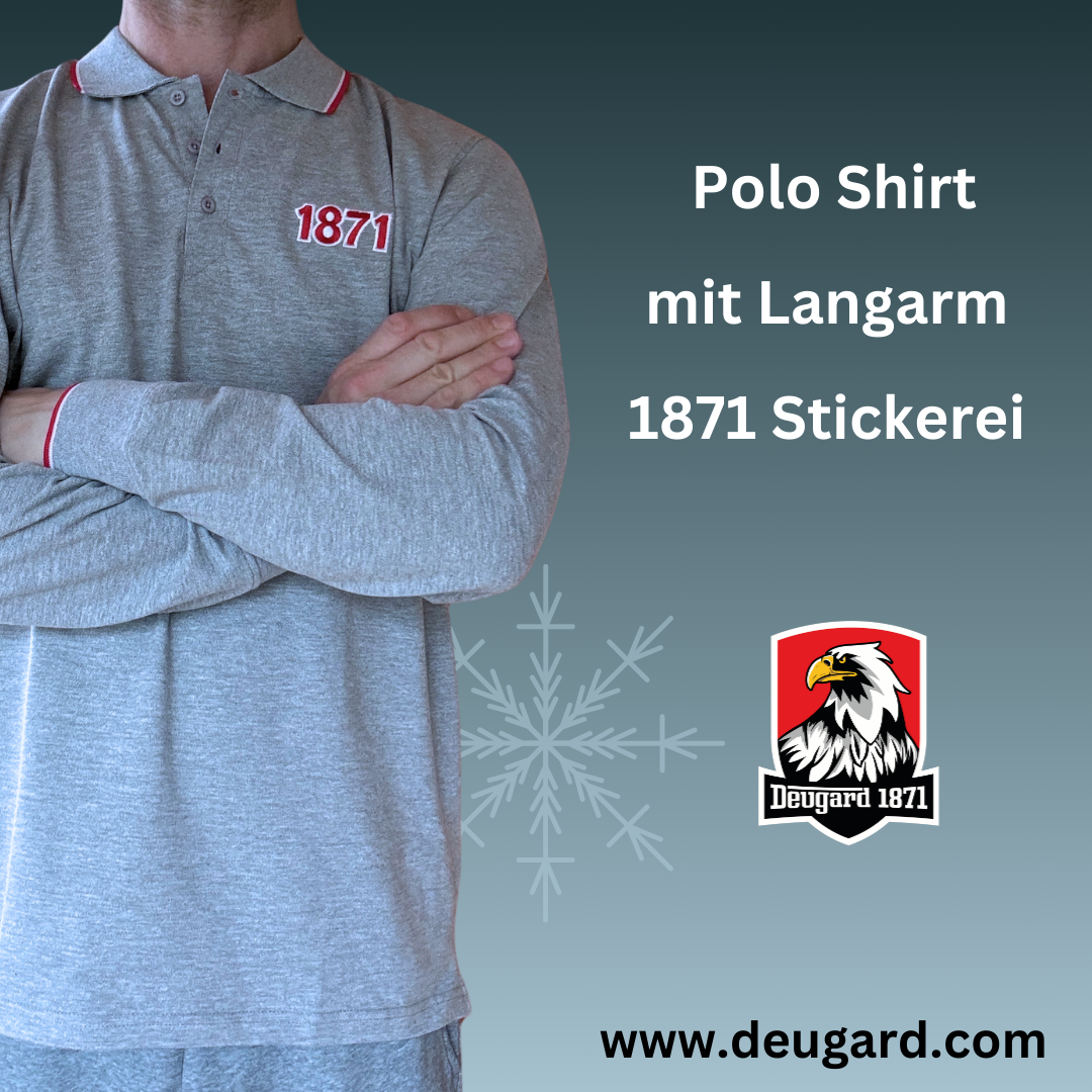 Graues Polo langarm 1871 mit Stickerei