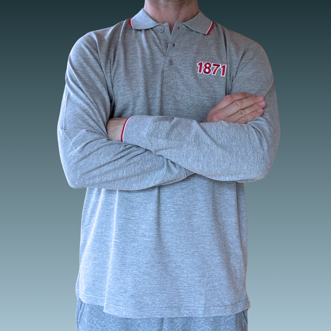 Graues Polo langarm 1871 mit Stickerei