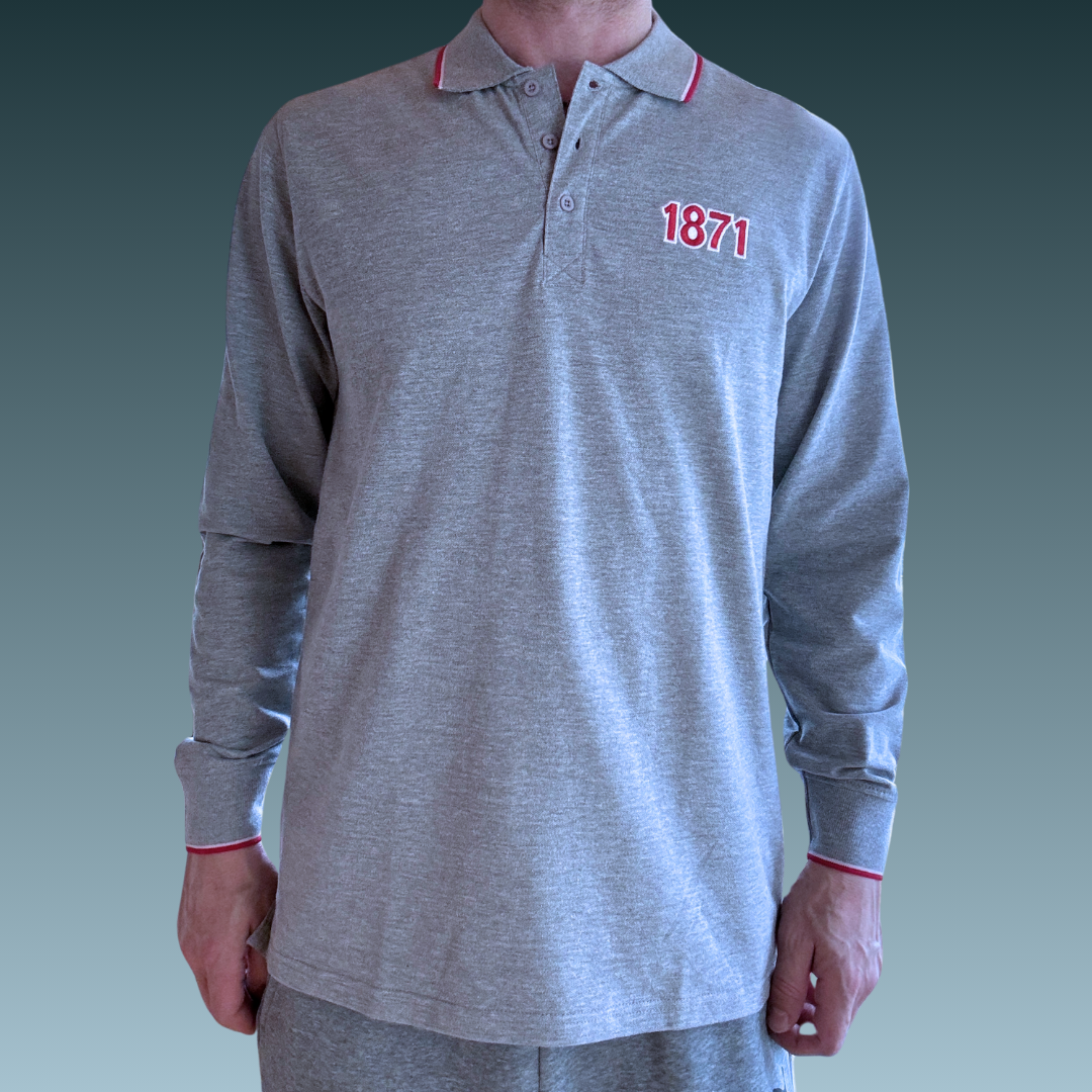 Graues Polo langarm 1871 mit Stickerei