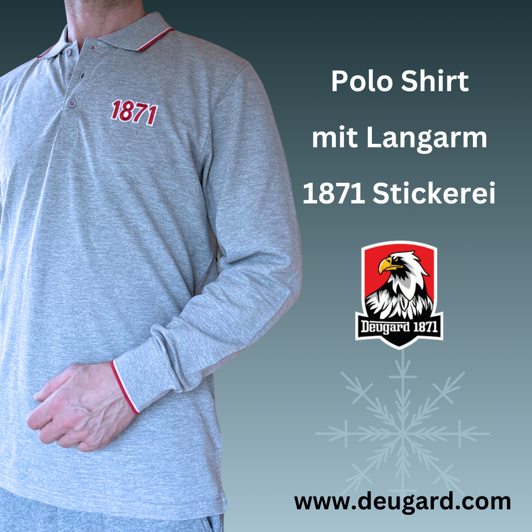 Graues Polo langarm 1871 mit Stickerei
