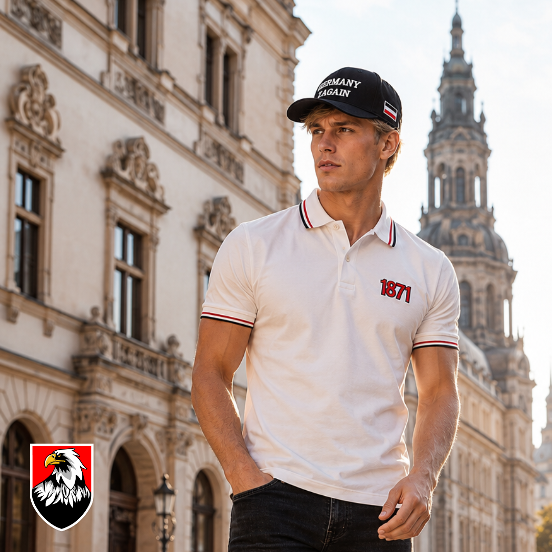 Weißes Polo Shirt mit 1871 Stickerei, Deutsches Kaiserreich