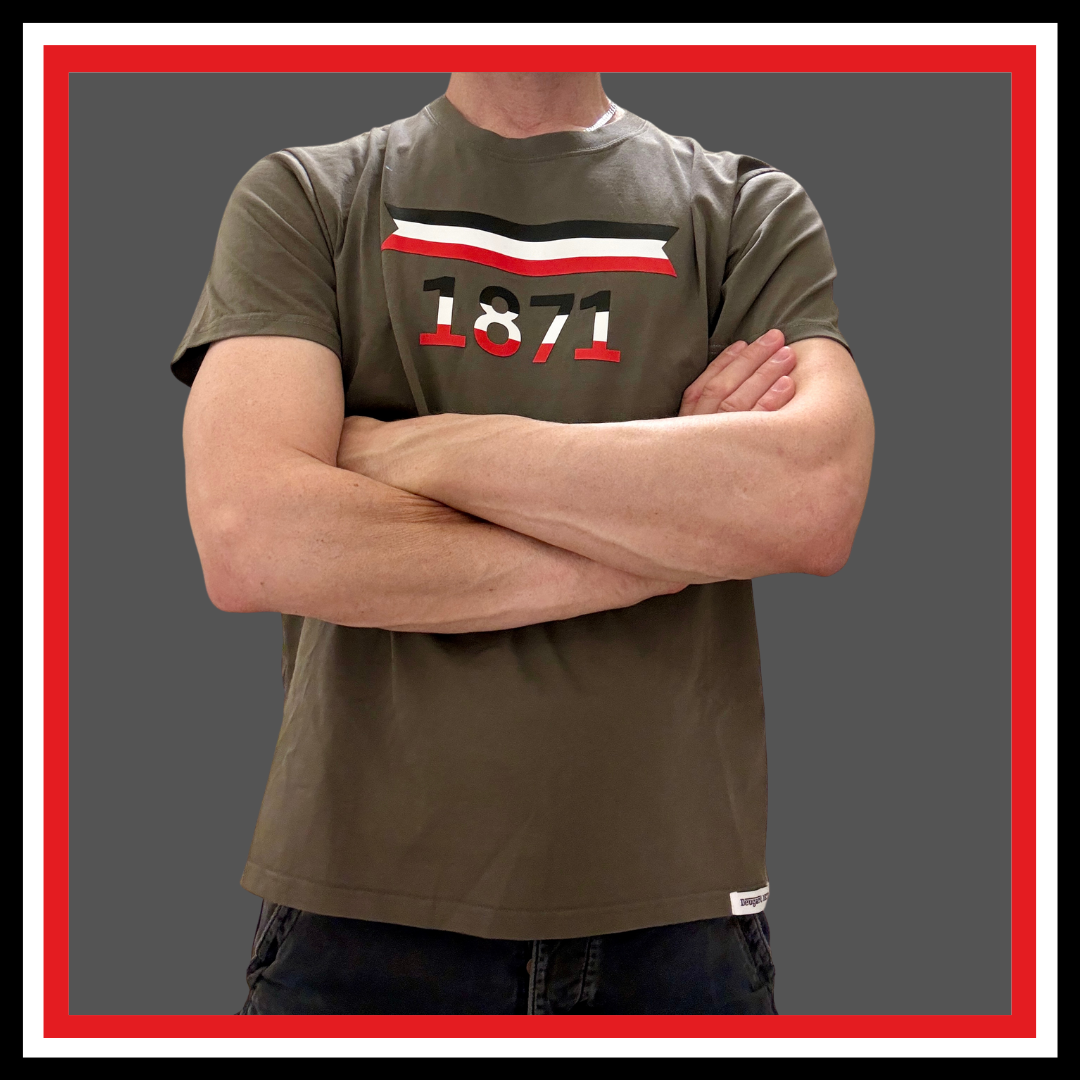 T-Shirt grau 1871 mit 3D- Silikonaufdruck Flagge Deutsches Reich