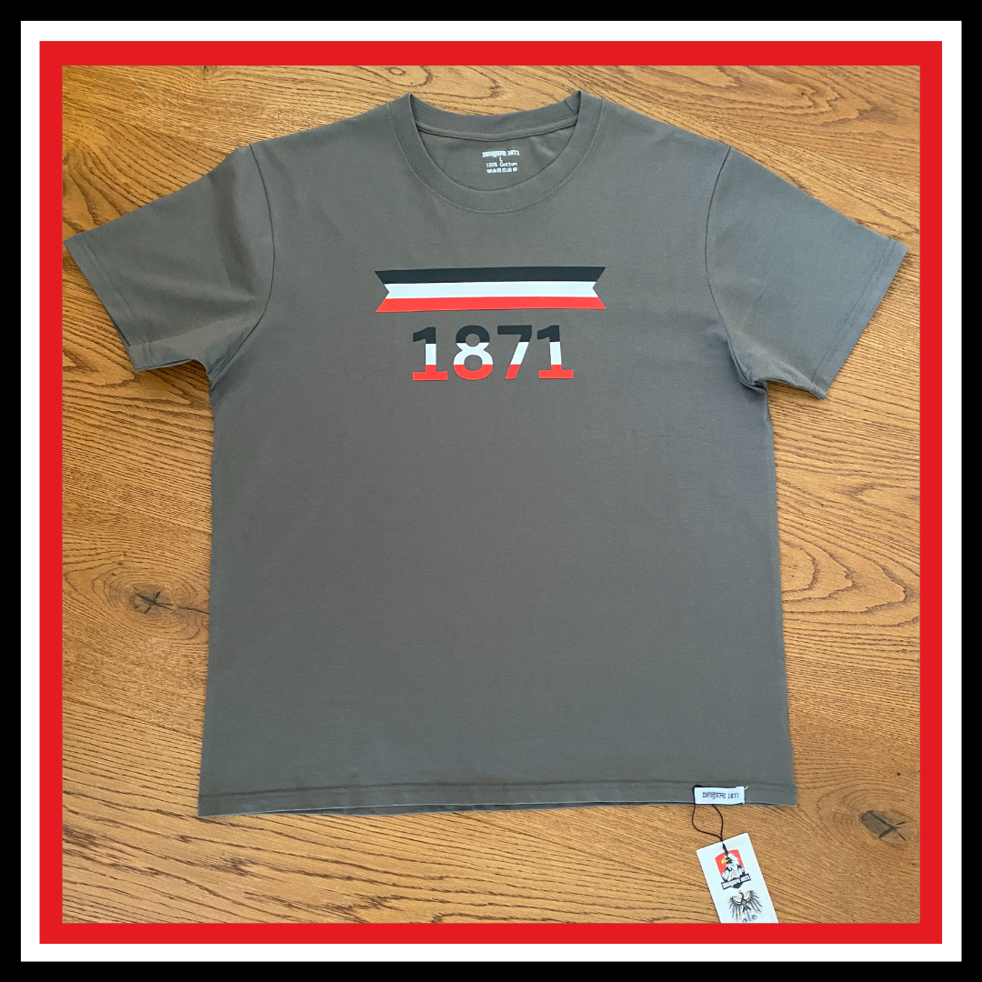 T-Shirt grau 1871 mit 3D- Silikonaufdruck Flagge Deutsches Reich