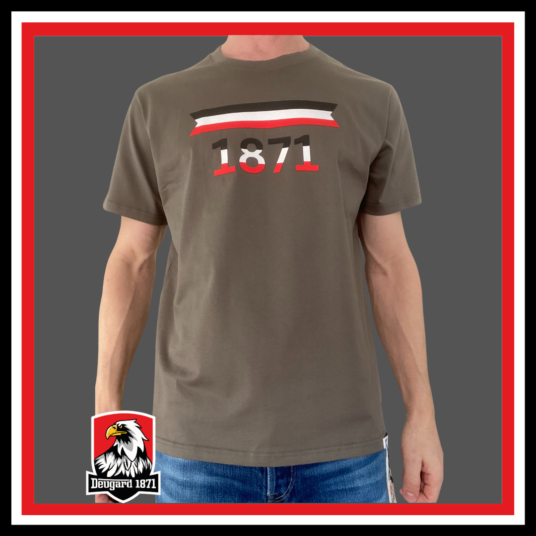 T-Shirt grau 1871 mit 3D- Silikonaufdruck Flagge Deutsches Reich