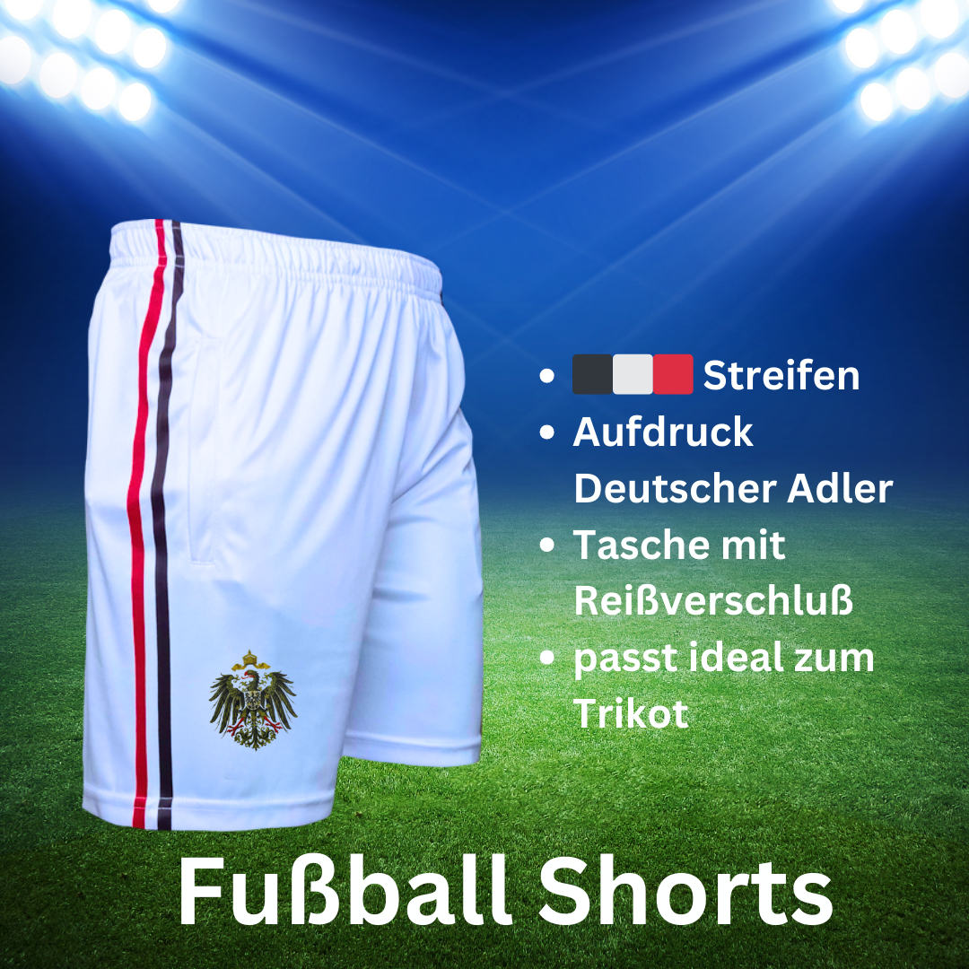 Fußball Shorts Deutsches Reich, schwarz-weiß-rot, mit Seitentaschen und Reißverschlüssen