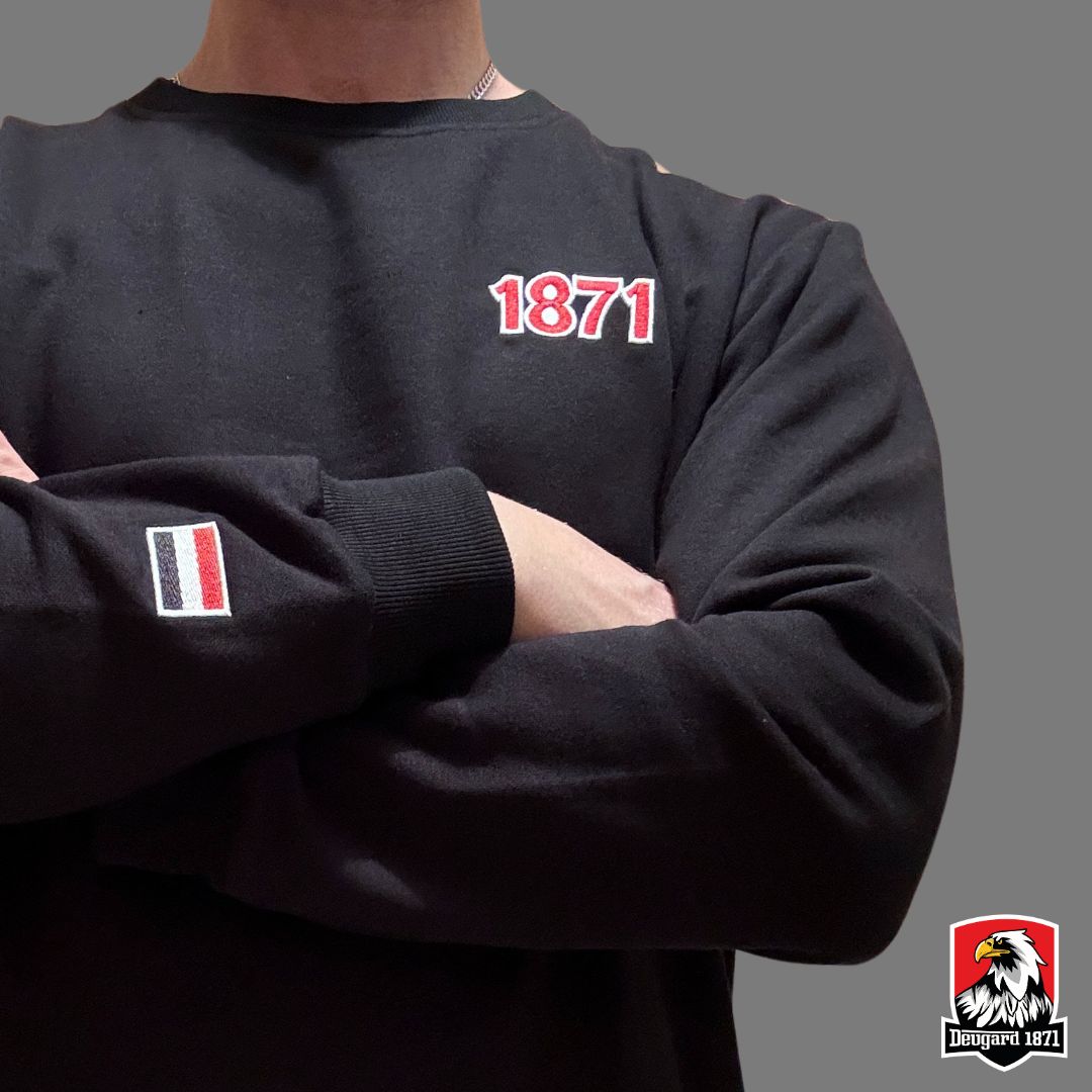 Schwarzes Sweatshirt 1871 mit Stickerei und Deutschlandflagge