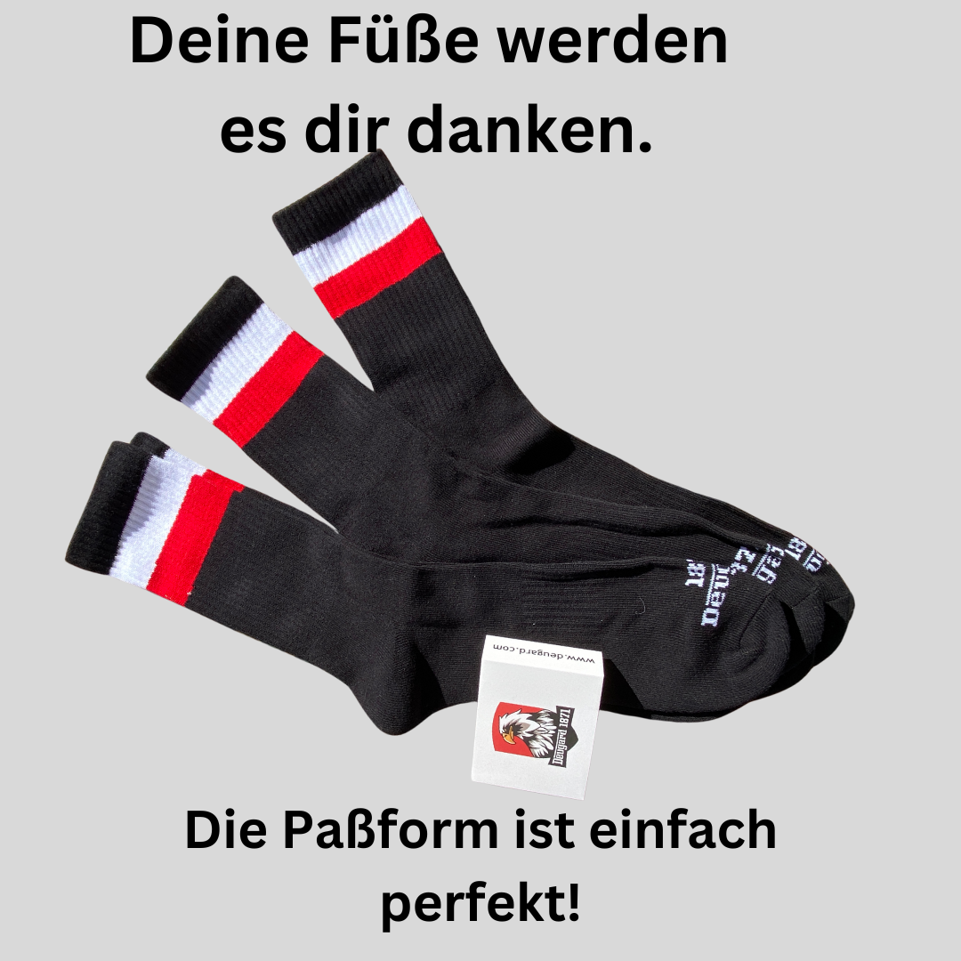 10er Pack schwarze Socken, halbhoch, schwarz-weiß-rot gestreift, Deutschland Socken