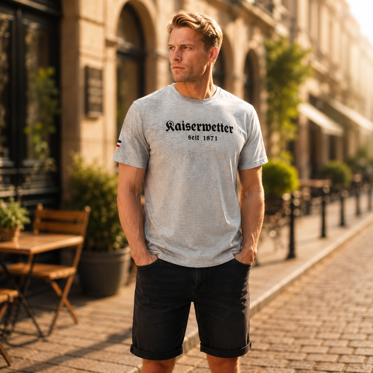 T-Shirt grau, schwarzer Aufdruck Kaiserwetter 1871