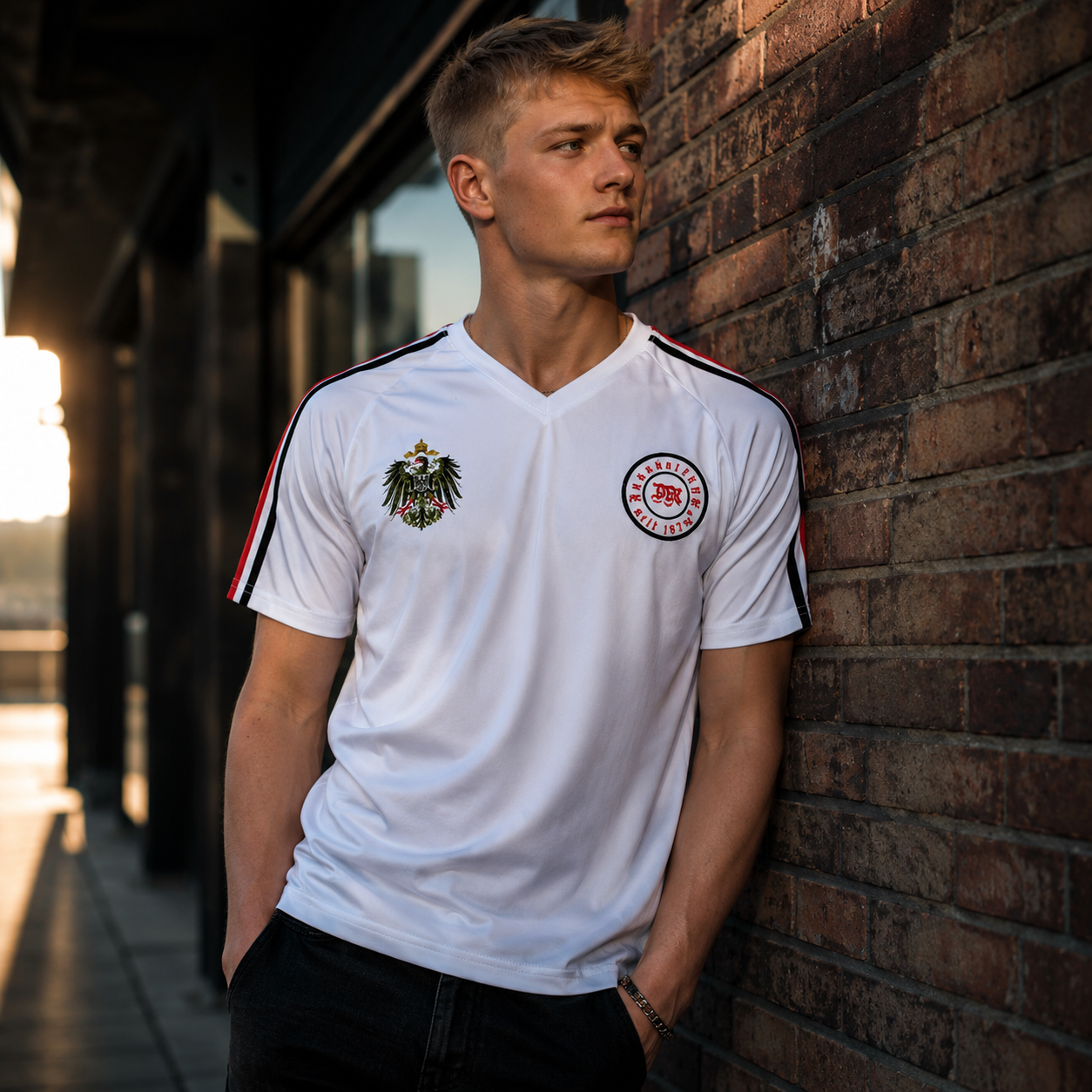 Fußball Trikot Kaiserreich in weiß, kleiner Adler mit schwarz-weiß-roten Streifen, Deutsches Reich