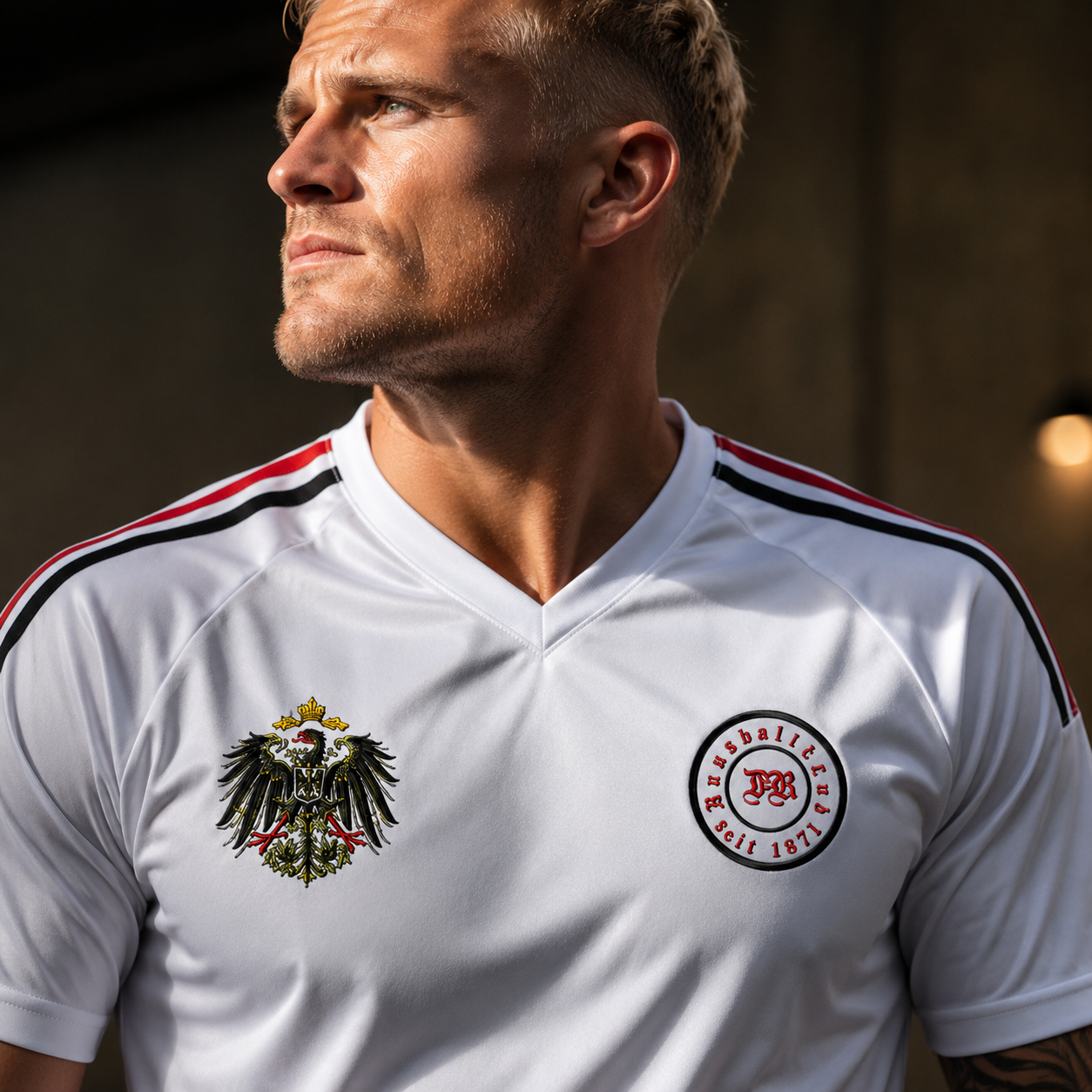Fußball Trikot Kaiserreich in weiß, kleiner Adler mit schwarz-weiß-roten Streifen, Deutsches Reich