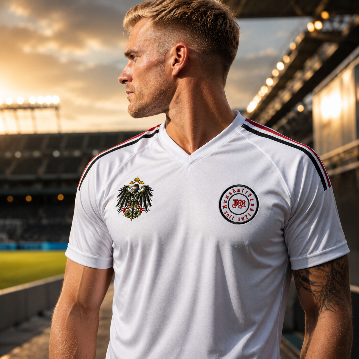 Fußball Trikot Kaiserreich in weiß, kleiner Adler mit schwarz-weiß-roten Streifen, Deutsches Reich