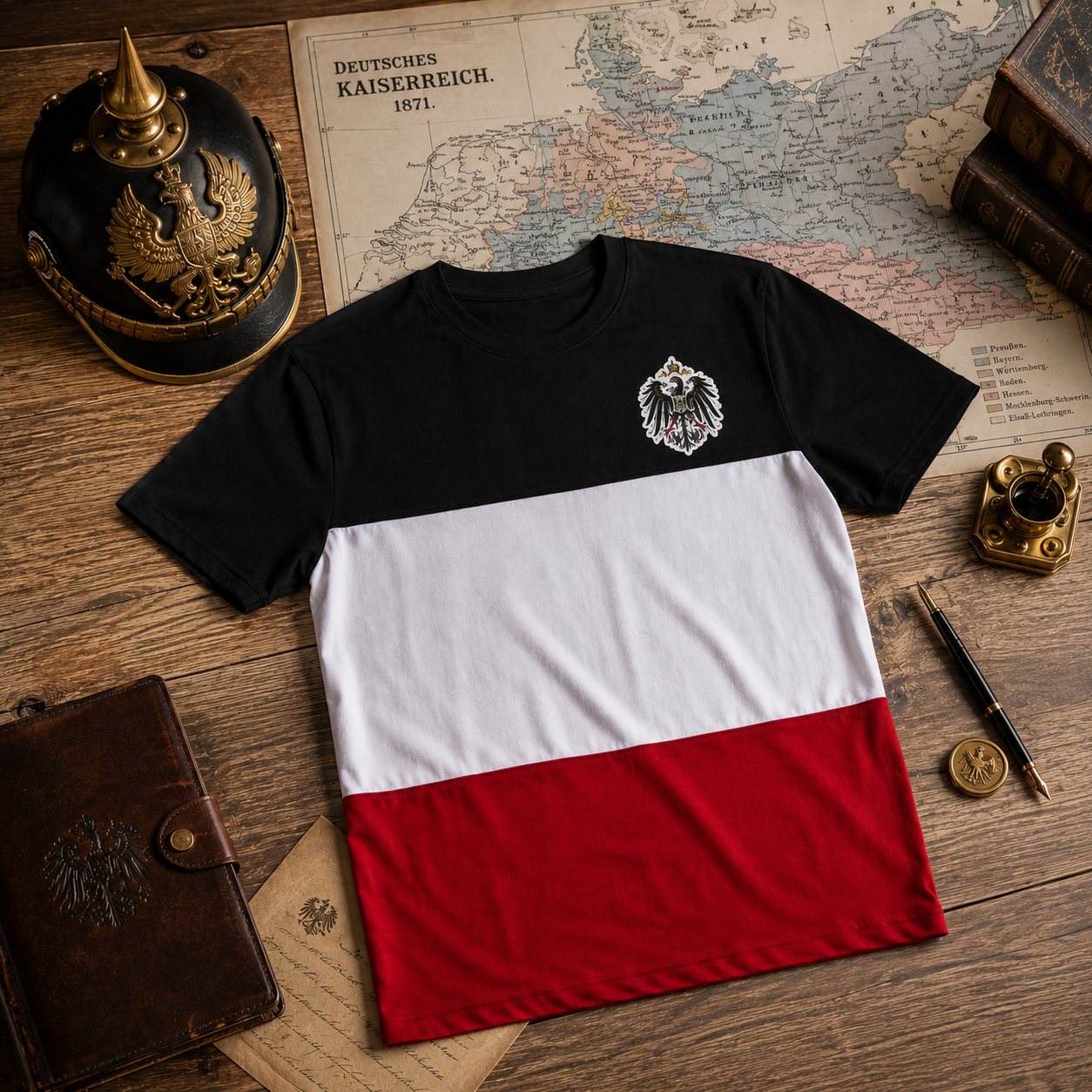 T-Shirt schwarz-weiß-rot gestreift