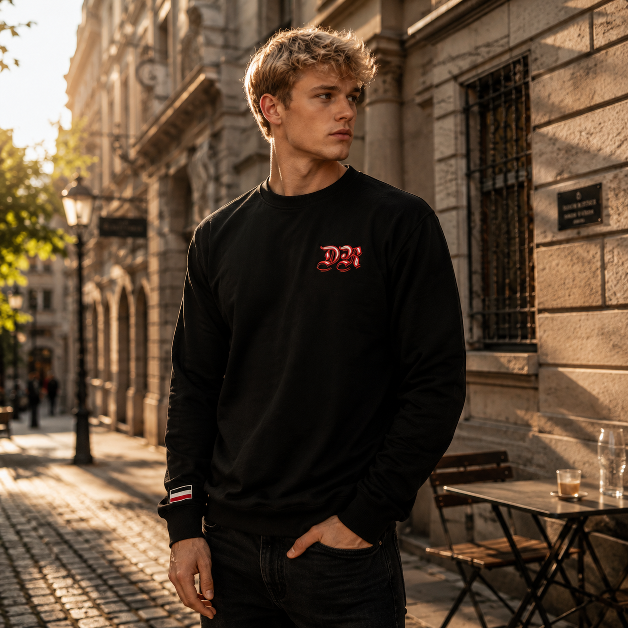 Schwarzes Sweatshirt DR Stickerei, Deutsches Reich