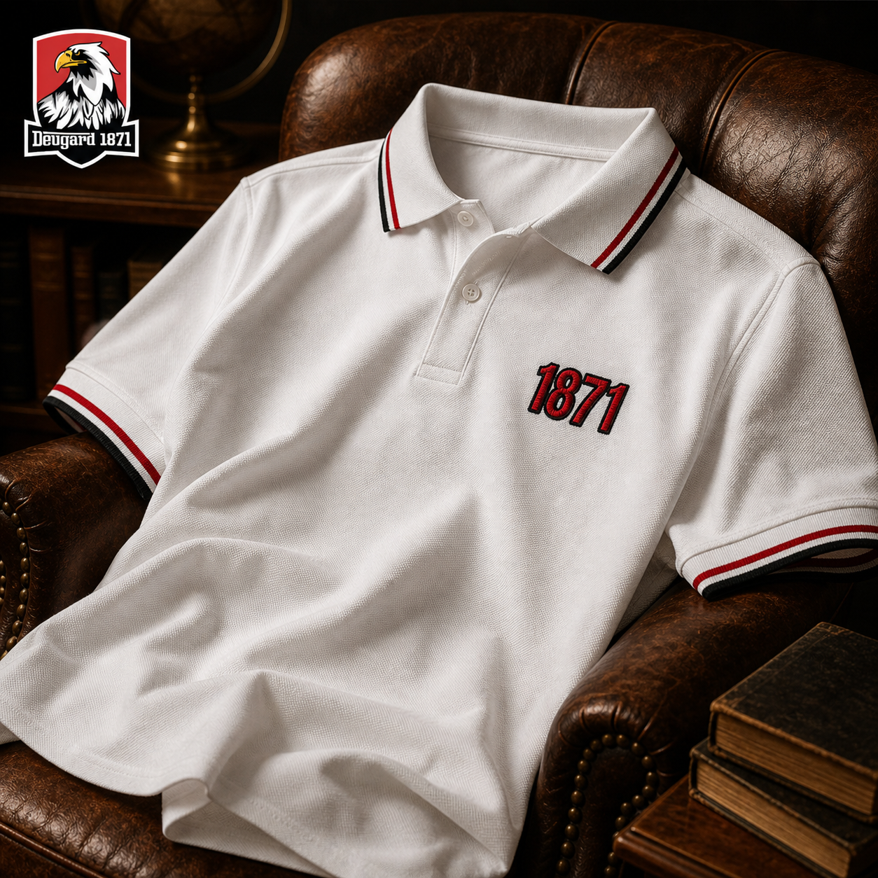 Weißes Polo Shirt mit 1871 Stickerei, Deutsches Kaiserreich