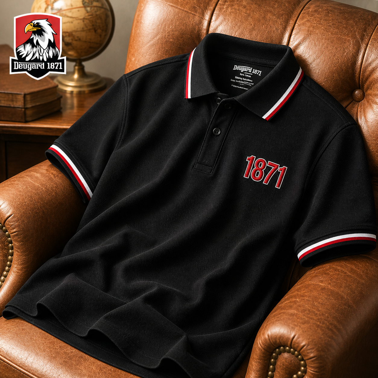 Schwarzes Polo Shirt mit 1871 Stickerei, Deutsches Reich