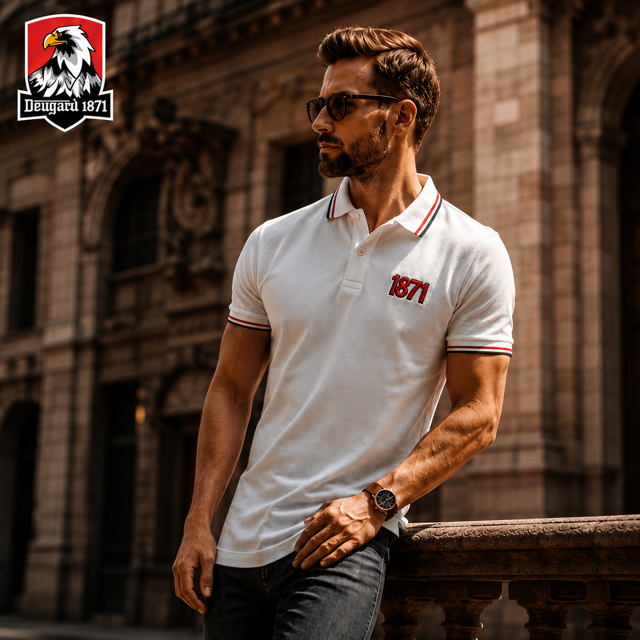 Weißes Polo Shirt mit 1871 Stickerei, Deutsches Kaiserreich