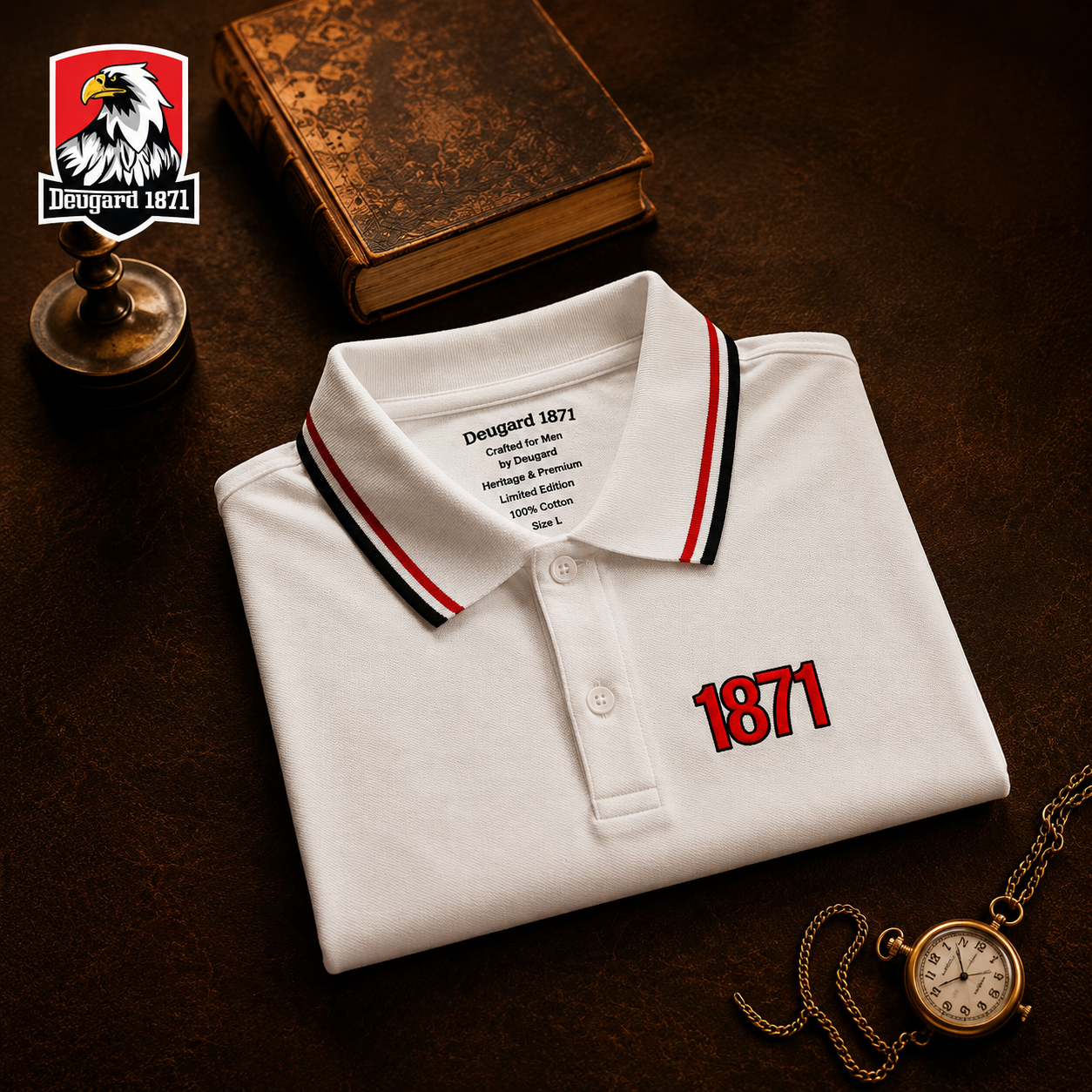 Weißes Polo Shirt mit 1871 Stickerei, Deutsches Kaiserreich