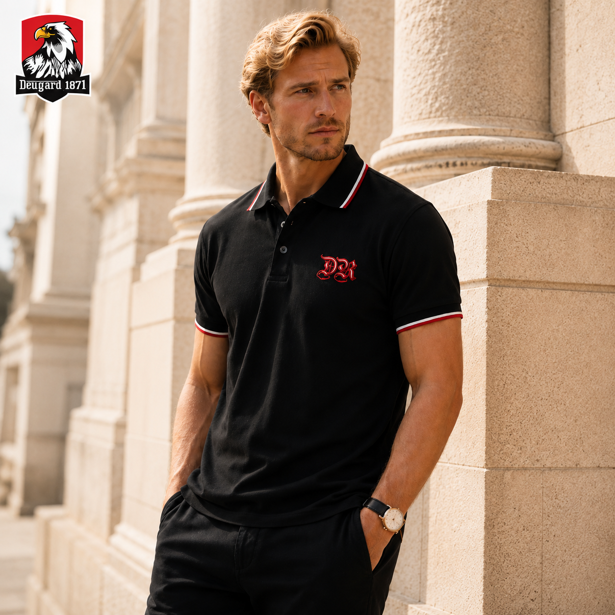 Schwarzes Polo Shirt Deutsches Reich mit DR Stickerei, Deutsches Kaiserreich