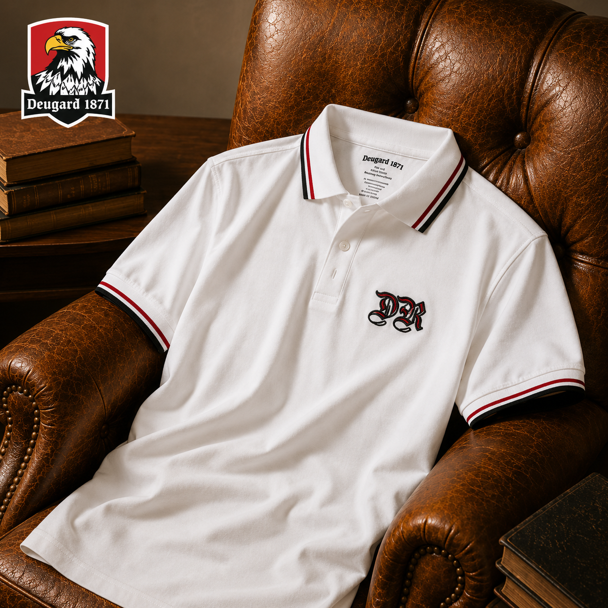 Weißes Polo Shirt Deutsches Reich mit DR Stickerei, Deutsches Kaiserreich