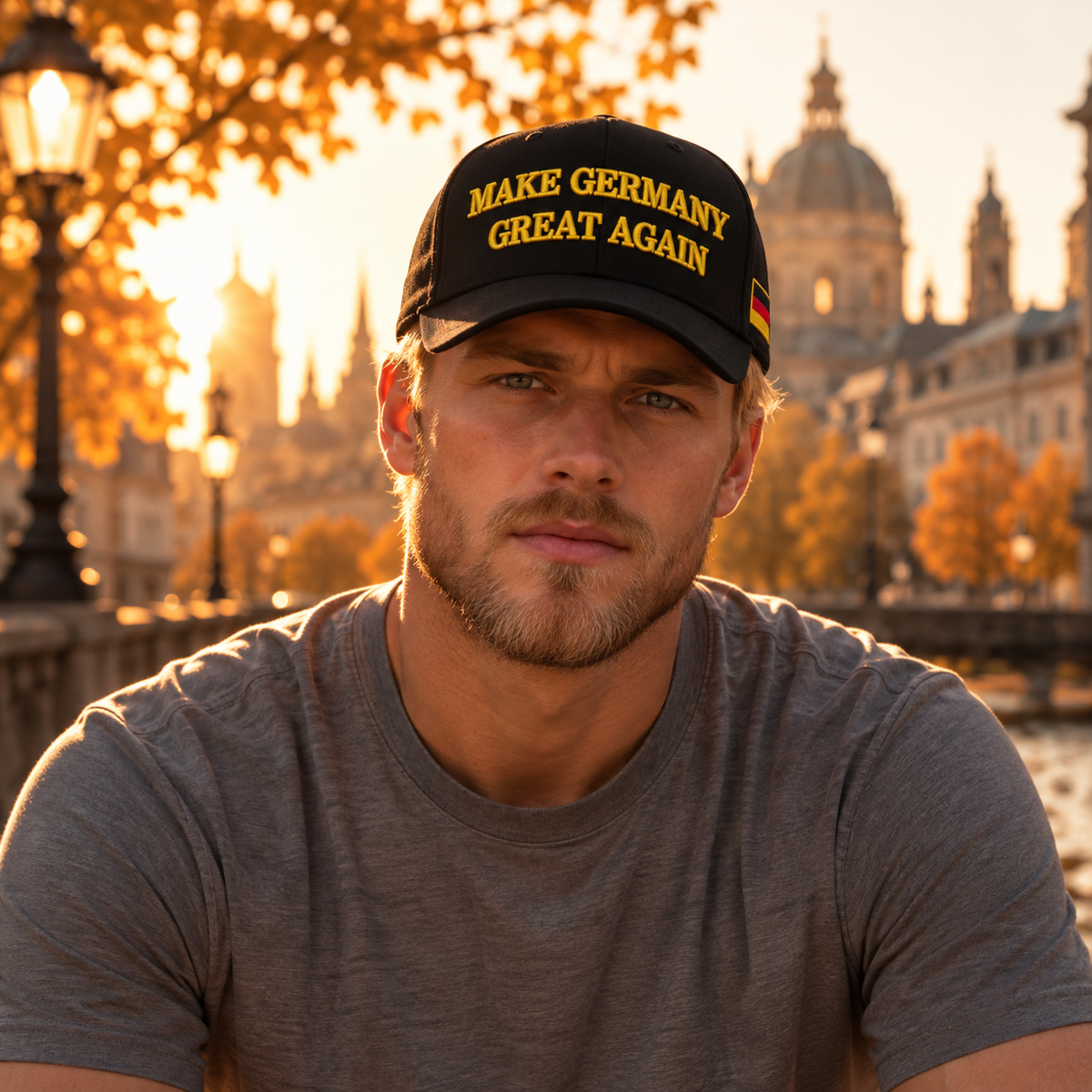 ⬛️🟥🟨"MAKE GERMANY GREAT AGAIN" schwarze Baseball Kappe goldene Schrift, Fahne schwarz-rot-gold