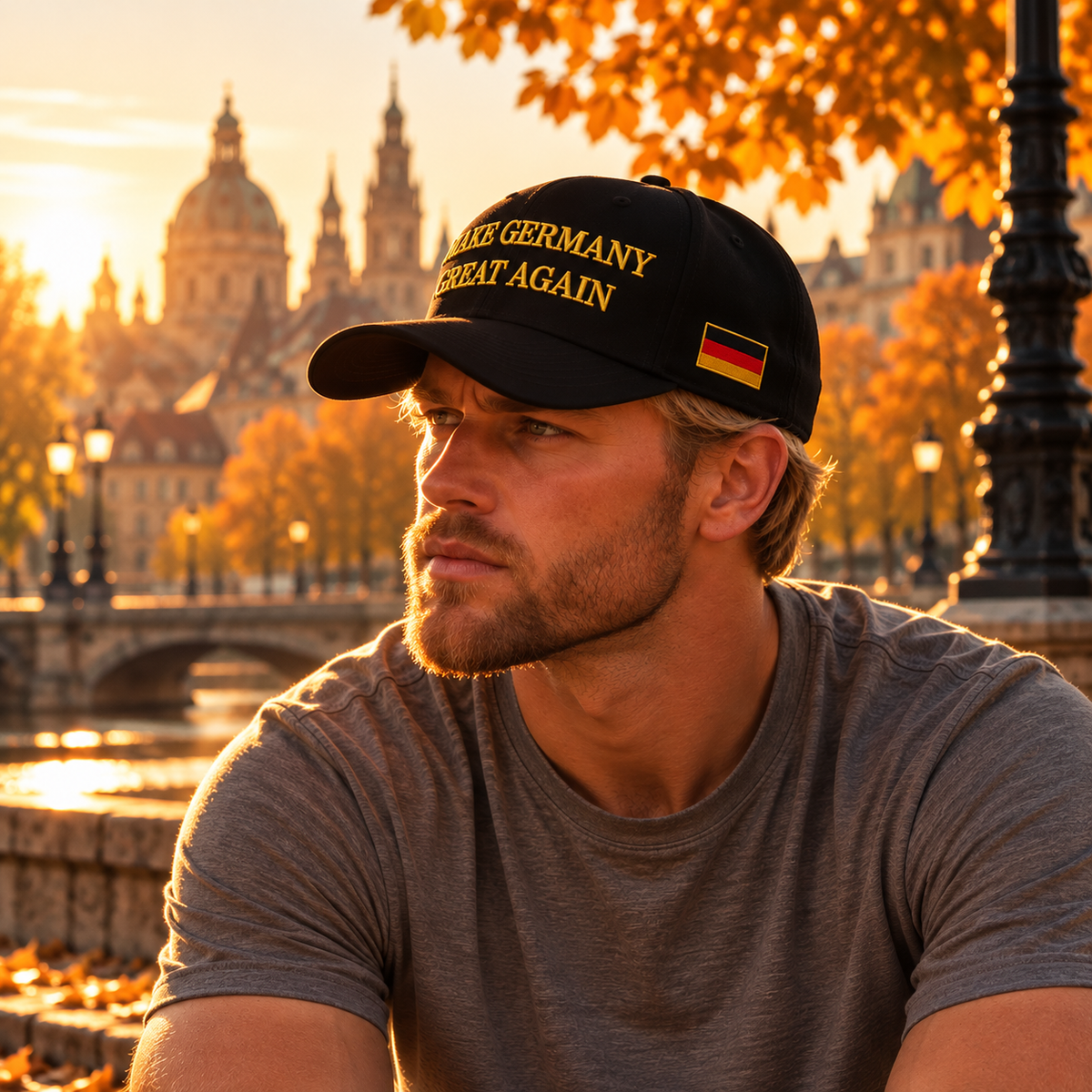 ⬛️🟥🟨"MAKE GERMANY GREAT AGAIN" schwarze Baseball Kappe goldene Schrift, Fahne schwarz-rot-gold