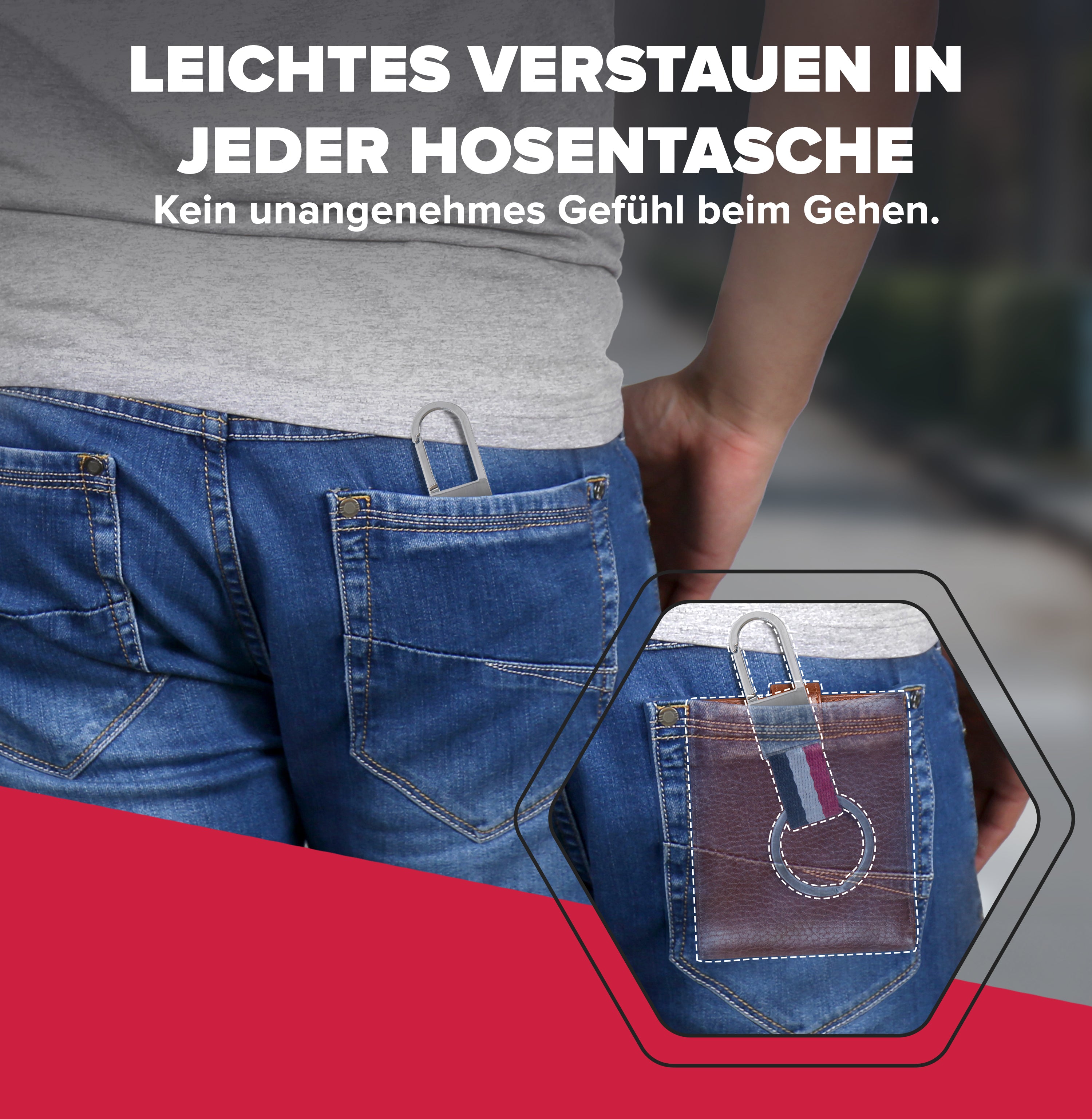 Edelstahl-Karabiner Schlüsselanhänger 1871 – Mit Gewebtem Schwarz-Weiß-Rot-Band, In Geschenkbox