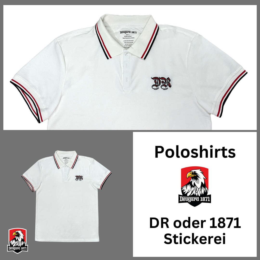 Weißes Polo Shirt Deutsches Reich mit DR Stickerei, Deutsches Kaiserreich