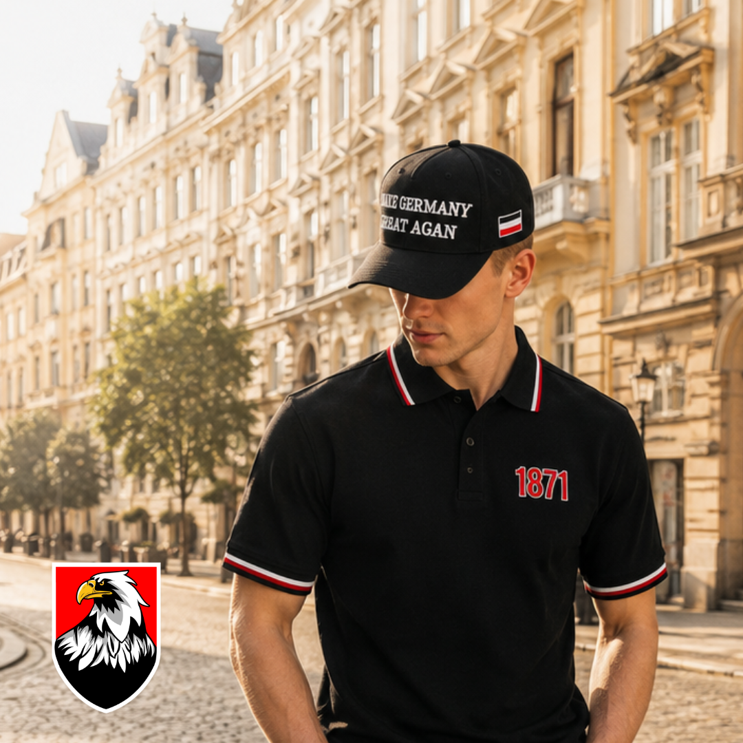 Schwarzes Polo Shirt mit 1871 Stickerei, Deutsches Reich